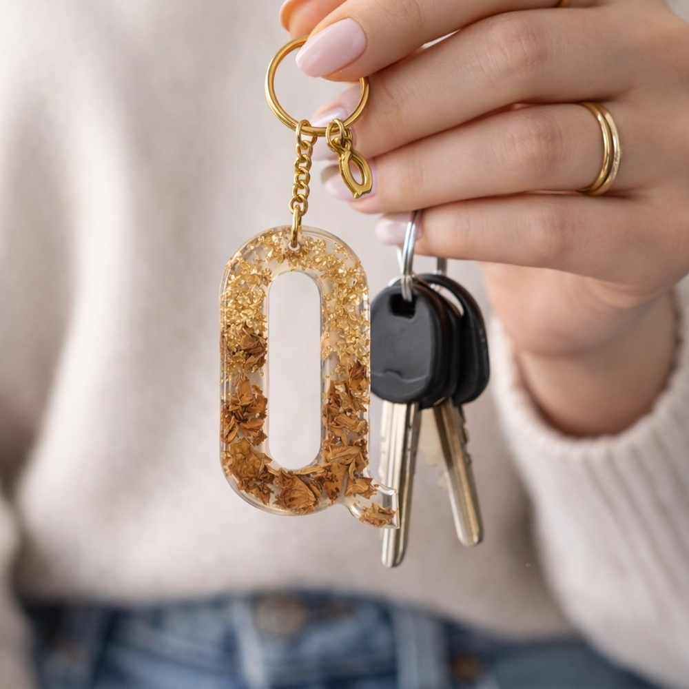 Letter Q Resin Keychain